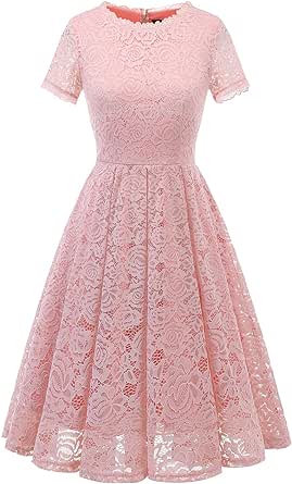 DRESSTELLS Lace Cocktail Dresses Tea Length Prom Party Dress for Teens Women Formal Bridesmaid Wedding Guest Dress