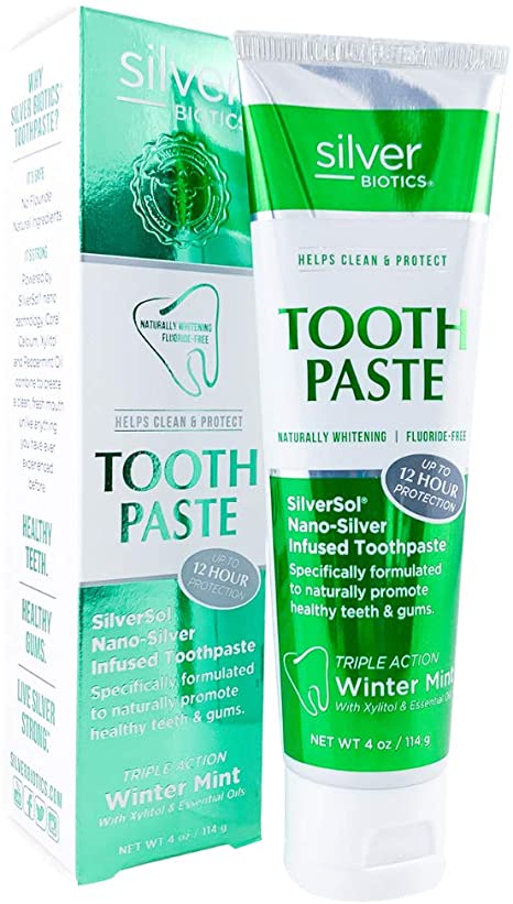 American Biotech Labs - Silver Biotics - Tooth Paste - SilverSol Nano-Silver Infused Toothpaste - Naturally Whitening, Helps Clean and Protect - Triple Action Winter Mint - 4.0 oz.