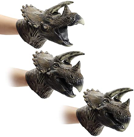 Yolococa Dinosaur Hand Puppet Toys,Soft Rubber Realistic Raptor Dinosaur Head Triceratops,1 PCS