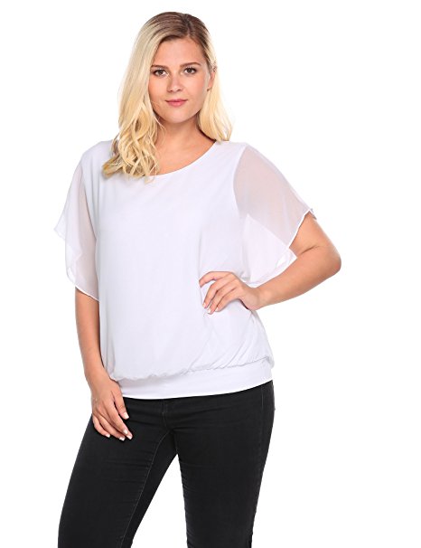 Women's Plus Size Loose Casual Short Sleeve Chiffon Top T-shirt Blouse