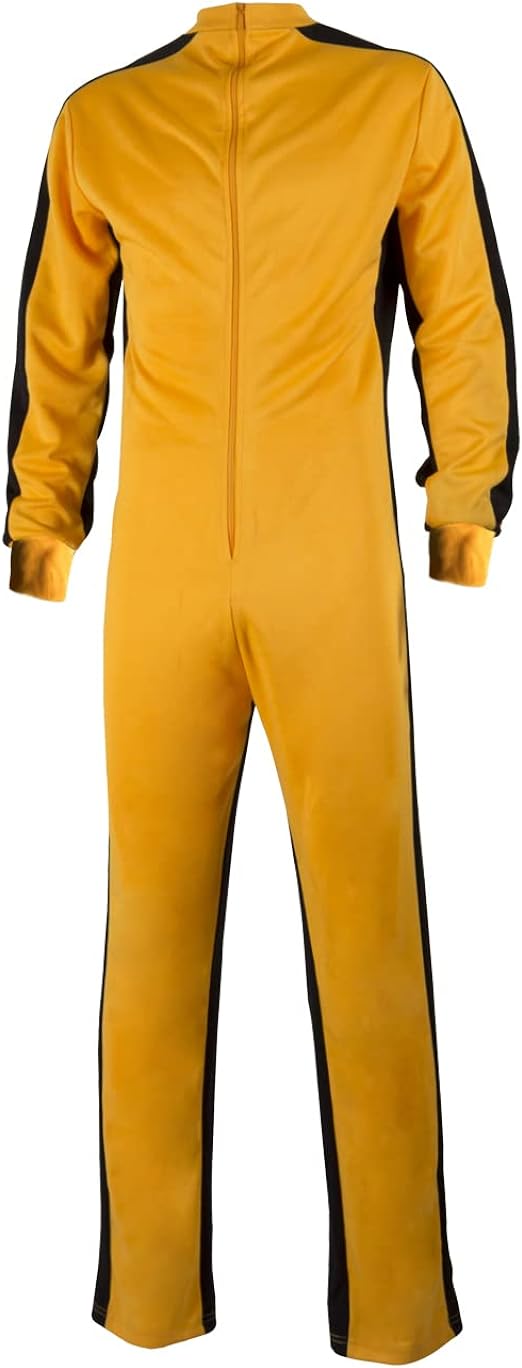 Aiugko Yellow Kungfu Jumpsuit Mens Chinese Martial Arts Uniform Halloween Bruce Fighting Romper Tracksuit Costume