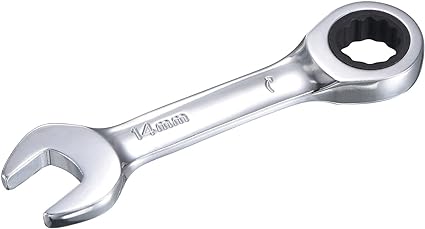 uxcell 14mm Stubby Ratcheting Combination Wrench Metric 72 Teeth 12 Point Box Ended Tools, CR-V