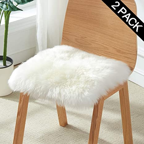 XingMart 18" x 18" Fluffy Faux Sheepskin Fur Square Chair Cushion Cover Seat Pad Soft Rugs for Bedroom Living Girls Room Sofa Decor, White - 2 Pack