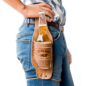 Cowboy Buzy Beer Holster Handmade by Hide & Drink :: Bourbon Brown
