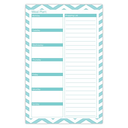 321Done Meal Planning Pad, Made in the USA, 50 Sheets (5.5" x 8.5"), Weekly Meals Planner Shopping List Menu Groceries Grocery List, Tear Off Notepad, Chevron Teal