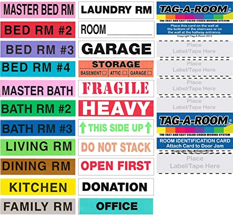Tag-A-Room Color Coded Home Moving Box Labels, 1150 Count Moving Stickers, Moving Supplies