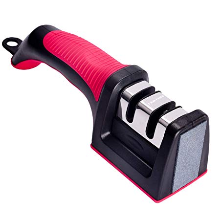 Premium pro Knife Sharpener-Best Professional Manual Kitchen Knife sharpeners Tool Helps Repair with Sharpening Stone/Silicon Non-Slip Base，Quickly Easily Sharpens Most Steel Kitchen Knives