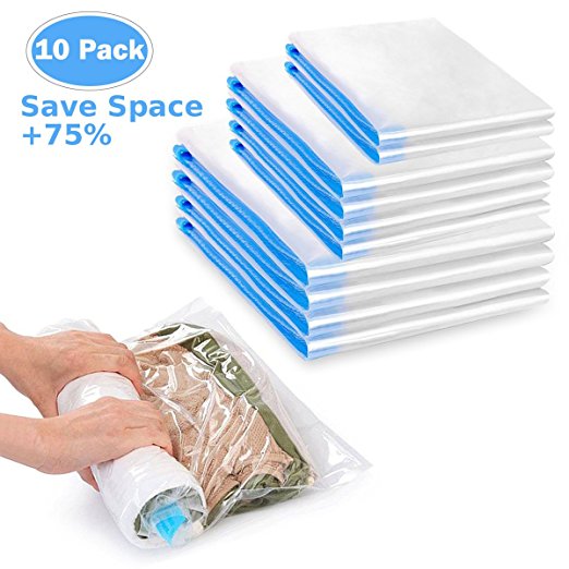 Sinvitron Space Saver Bags,10 Pack(2 x small,4 x medium,4 x large),No Vaccuum or Pump needed, Roll up Compress Travel Storage Bags