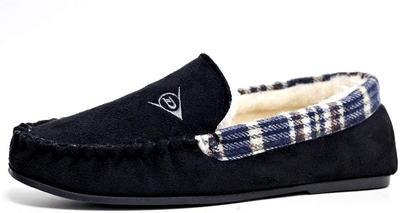 Mens Famous Dunlop GEORGE Moccasin Loafers Faux Sheepskin Fur Slippers with Rubber Sole