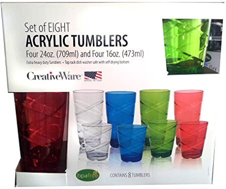 CreativeWare Blue, Clear, Green Red CIR28ASST Circus 8 Piece Glass Set 24 oz/16 oz