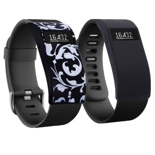 Band Cover for Smart Watch Fitbit Charge/Fitbit Charge HR-Slim Designer Sleeve (black folwer&black)