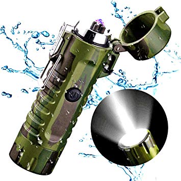 USB Rechargeable Dual Arc Lighter with LED Flashlight - 2 in 1 (Camouflage)
