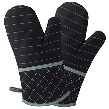 Homever Thicken Cotton Oven Mitts, Heat Resistant to 500°F, Recycled Cotton Infill, Flexibility Non-Slip Kitchen Oven Gloves for Baking and Kitchen, 1 Pair (Black)