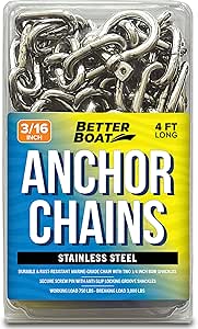 Stainless Steel Anchor Chain, Boat Anchor Chain, Anchor Chains for Boats, Stainless Anchor Chain, Double Boat Anchor Shackle Link Ends Marine Grade Boat Accessories