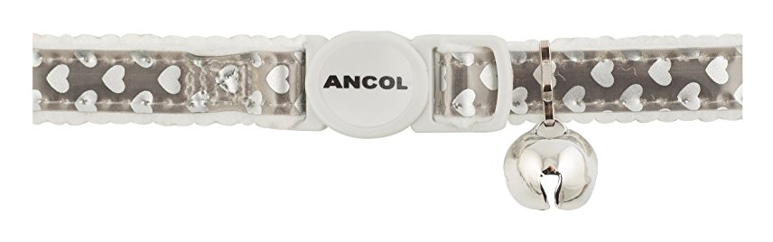 Ancol Reflective Gloss Hearts Safety Cat Collar , SILVER