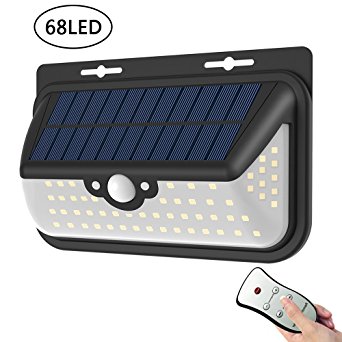 68 LED Solar Lights, Wireless Waterproof Outdoor Solar Powered Motion Sensor Security Light With Remote Control 3 Modes Lighing for Garage, Patio, Garden, Yard, Step Stair, Fence, Deck