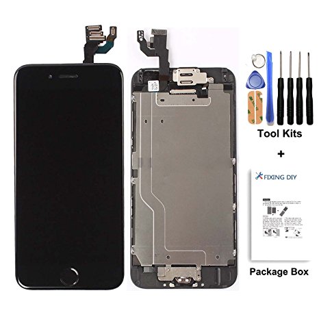 cellphoneage New LCD Touch Screen Replacement With Frame Digitizer Display Full Assembly with Home Button and Camera   Free Tool Kits for iPhone 6 4.7 Inch (Black)
