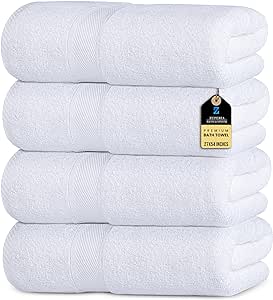 Premium Bath Towels - 100% Cotton - 27 x 54 Inches, Super Absorbent, Quick-Drying & Medium Weight Fancy Bath Towel - Perfect Bathroom Towels for Guest and Everyday Use (White)