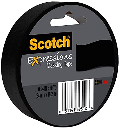 Scotch Expressions Masking Tape, 3" Core, 1" x 20 Yd, Black