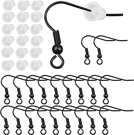 50pcs Stainless Steel Earring Hooks Hypoallergenic French Ear Wires Fish Hooks with Loop and 50pcs Plastic Bullet Earring Backs for DIY Earring Jewelry Making