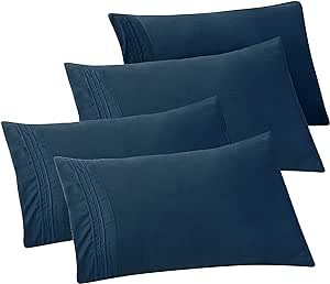 Elegant Comfort 4-PACK Solid Pillowcases 1500 Premium Hotel Quality Microfiber - Smooth Weave, Wrinkle and Stain Resistant, Easy Slip-On, 4-Piece Set, King Pillowcase, Navy