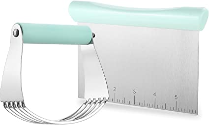 Spring Chef Dough Blender and Bench Scraper Set, Stainless Steel Pastry Cutter and Dough Scraper Set, Mint
