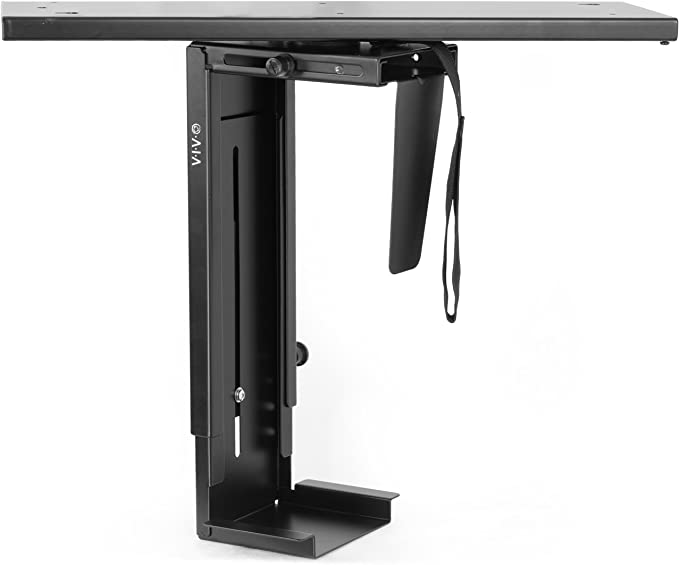 VIVO Black Adjustable Under-Desk Slider PC Mount, Computer Case Holder with Pullout Slide Track and 360 Degree Swivel (MOUNT-PC01D)