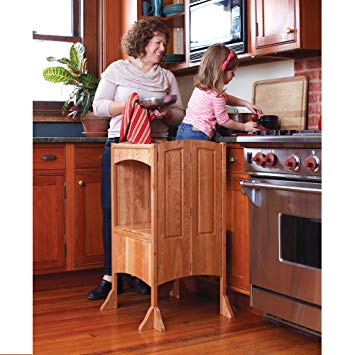 Guidecraft Heartwood Kitchen Helper Stool - Solid Cherry: Premium Solid Wood, Adjustable Height, Foldable Baking Stool for Children - Kids Safe Kitchen Furniture - Limited Edition