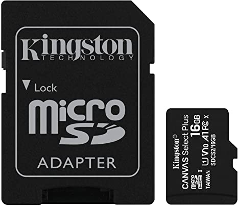 Kingston 16GB microSDHC Canvas Select Plus 100MB/s Read A1 Class 10 UHS-I Memory Card   Adapter (SDCS2/16GB)