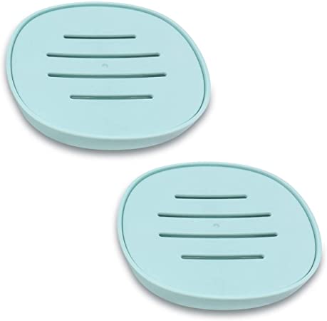 TOPSKY Soap Dish with Drain, Soap Holder, Soap Saver, Easy Cleaning, Dry, Stop Mushy Soap 2-Pack (Green)