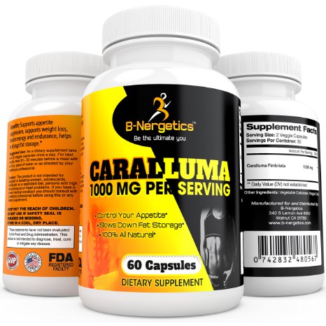 B-Nergetics Pure Caralluma Fimbriata Extract 1000mg per Serving All Natural Weight Loss and Appetite Suppressant 60 Count