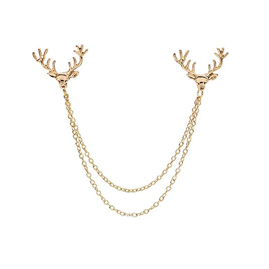 Deer Head Tips Double Link Chains Tassels Collar Pins Brooch Clip Pin Brooches