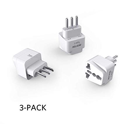 BESTEK Grounded Type L Plug Adapter Travel Plug USA to Italy 3 Prong Converter Adapter Plug Kit for Italy - 3 Packs