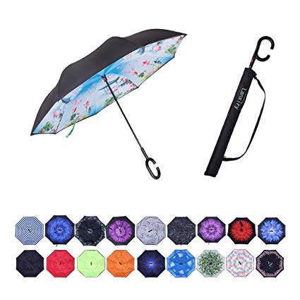 Umbrella,Large Double Layer Inverted Big C-Shaped Handle Reverse Long Umbrellas