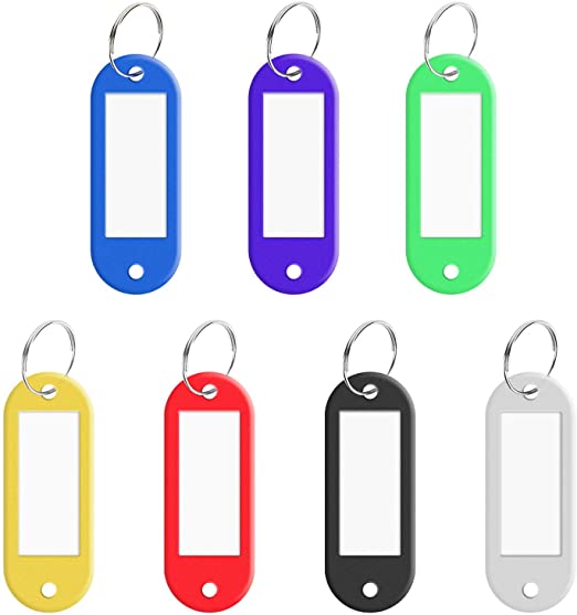 Siasky 28 Pcs Key Tags, Multicolored Plastic Key Labels Tags with Split Ring Label Window for Key Tags Luggage Pet Name Memory Stick Tags