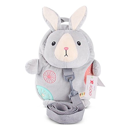 Safety Harness Backpack, JGOO [Travel Light] 2 in 1 Tether & Stuffed Animal Mini Toddler Bag with Detachable Leash, Ultra Lightweight Infant Nursery Daypack, Grey Rabbit