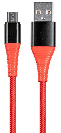 Monoprice 131195 USB 2.0 Micro B to Type A Charge & Sync Cable - 6 Feet - Red | Nylon-Braid, Durable, Kevlar-Reinforced - Atlasflex Series, 6Ft