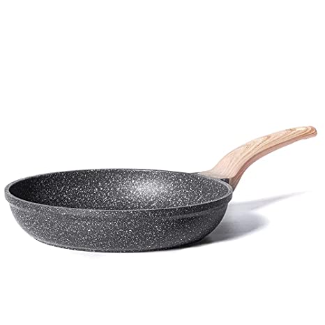 CAROTE 20cm Frying Pan Aluminium PFOA Free Stone-Derived Non-Stick Coating from Switzerland, Handle Soft Touch, Suitable for All Stove Including Induction (Silver, Steel)