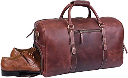 Leather Travel Duffle Bag | Gym Sports Bag Airplane Luggage Carry-On Bag | Gift for Father's Day By Aaron Leather (Chestnut)