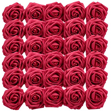 Homcomodar Artificial Flowers Dark Red Rose 30pcs Real Looking Fake Rose with Stem for Wedding Bouquets Arrangements Party Baby Shower Home Decorations