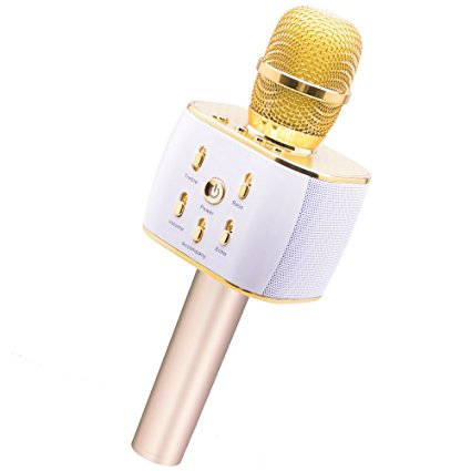 BONAOK Wireless Karaoke Microphone,Bluetooth 10W Speaker,3 in 1 Handheld USB Condenser Mic Speaker Karaoke Machine for Android iPhone Samsung Recording or Smartphone(Gold)