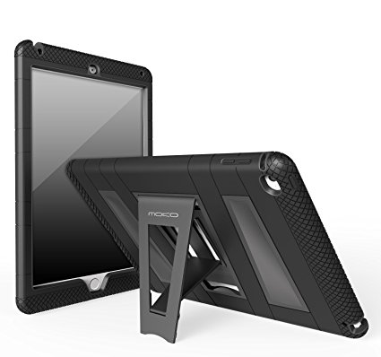 iPad Air 2 Case - MoKo [Kickstand] Durable Hybrid Silicone   Hard Polycarbonate Kid Proof Extreme Duty [Shock-Absorption] with Foldable Stand Protective Cover for iPad 6 9.7 Inch Tablet, BLACK