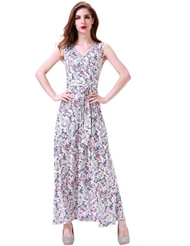 Aphratti Women's Bohemian Sleeveless V Neck Faux Wrap Long Maxi Summer Dress