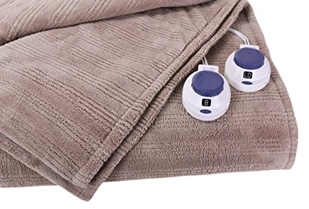 Soft Heat Ultra Micro-Plush Low-Voltage Electric Heated Triple-Rib King Size Blanket, Beige