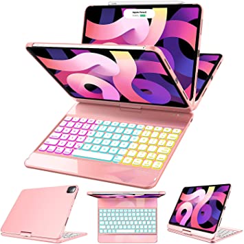 Keyboard for iPad Pro 11 Inch 2021, iPad Air 4th Generation - 360 Rotable - 17 Backlit Color - Pencil Holder - Smart Keyboard for iPad Air 10.9 inch (4th Gen)/iPad Pro 11 (2021/2020/2018), Rose Gold