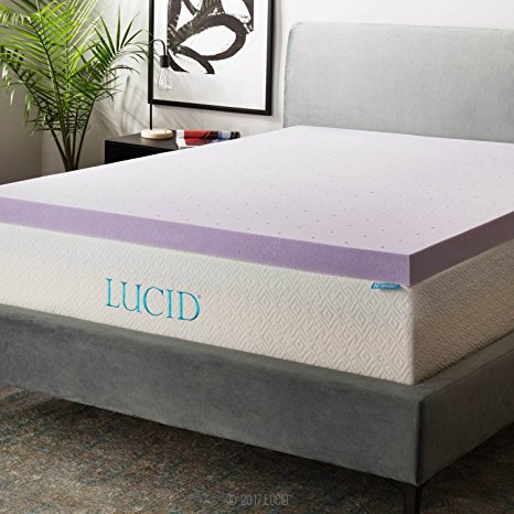 LUCID 3 Inch Lavender Infused Memory Foam Mattress Topper - Ventilated Design - Twin XL Size