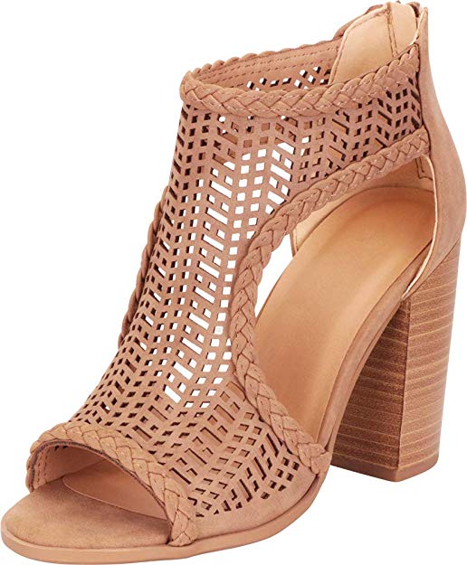 Cambridge Select Women's Open Toe Laser Cutout Caged Chunky Block High Heel Ankle Bootie