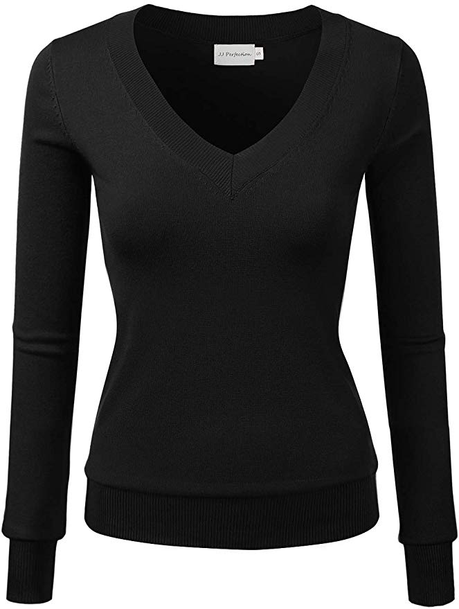 JJ Perfection Women's Simple V-Neck Pullover Soft Knit Sweater