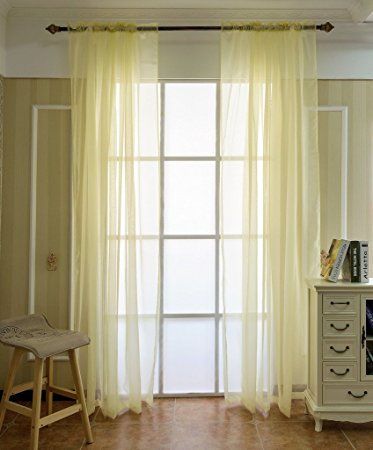 H.Versailtex 2-Piece Solid Pale Yellow Sheer Window Curtains/Drapes/Panels/treatment Size 52"W x 63"L - Rod Pocket Top - Pair per Pack