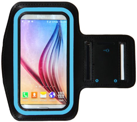 Galaxy S6 / S6 Edge Running & Exercise Armband with Key Holder & Reflective Band (Black with Blue Reflector)